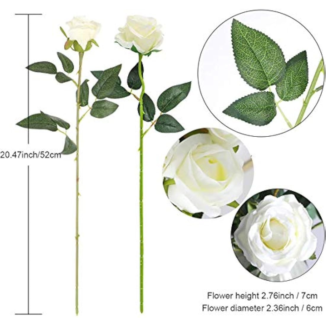 Hawesome 12PCS Artificial Roses Fake Flowers Single Long Stem Blooms with Rose Buds Wedding Decoration Bridal Bouquet Decorative Flower Arrangement Home Decoration Party Centerpieces in Cream White