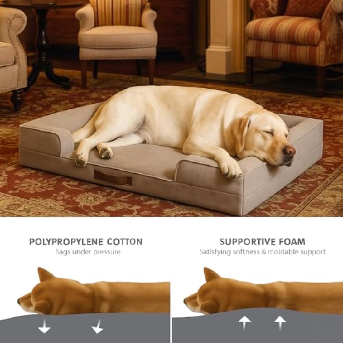 Codi Extra Large Memory Foam Layer Dog Bed, Washable Orthopedic Dogs Beds Couch with Removable Zipper Cover, Waterproof Pet Sofa with U-Shape Bolster, Grey, 106x81x(8.9+8.9) cm