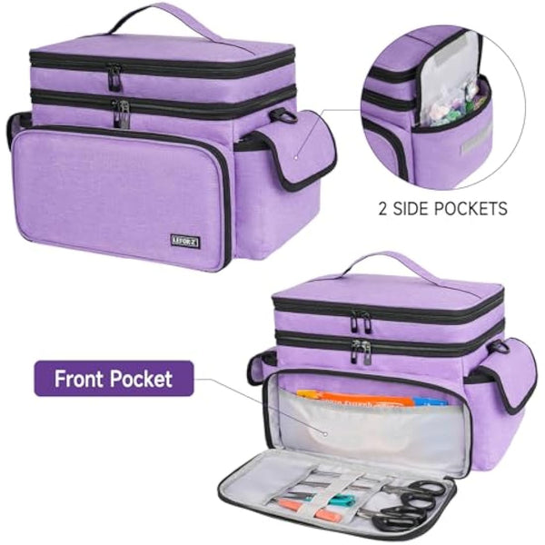 LEFOR·Z Extra Large Sewing Box,Double-Layer Sewing Bags,Protable Travel Sewing Box Organiser for Sewing Accessories Storage and Sewing Tools,Purple(Bag Only)
