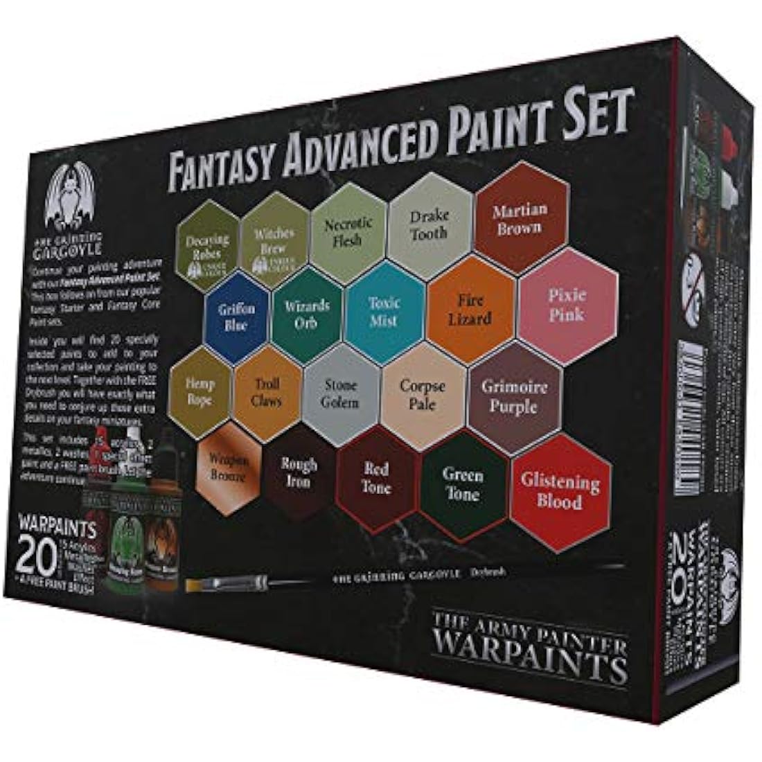 Grinning Gargoyle Mini Paint Set - Fantasy Miniature Paint Set – Army Paint Model Paint for Tabletop Figures - 20x Warpaints and a Brush Miniature Painting Kit - Model Paint Set (Advanced)