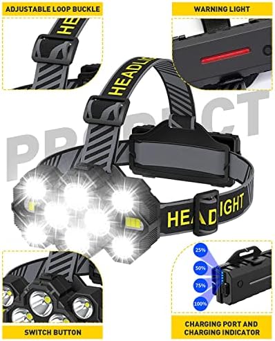 Victoper Head Torch Rechargeable v10000 Upgraded 22000 Lumen Torches LED Super Bright Headlight 10 LEDs Modes Hands-Free Flashlight for Camping Fishing Cycling Hiking Waterproof, Black