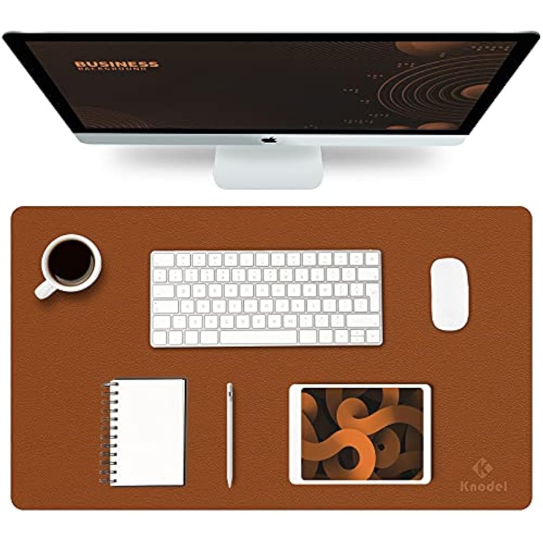 K KNODEL Small Office Leather Desk Mat, Mouse and Keyboard Pad, Computer and Laptop Mat, Desktop Protector and Cover, Writing Pad and Blotter (60x35cm, Brown)