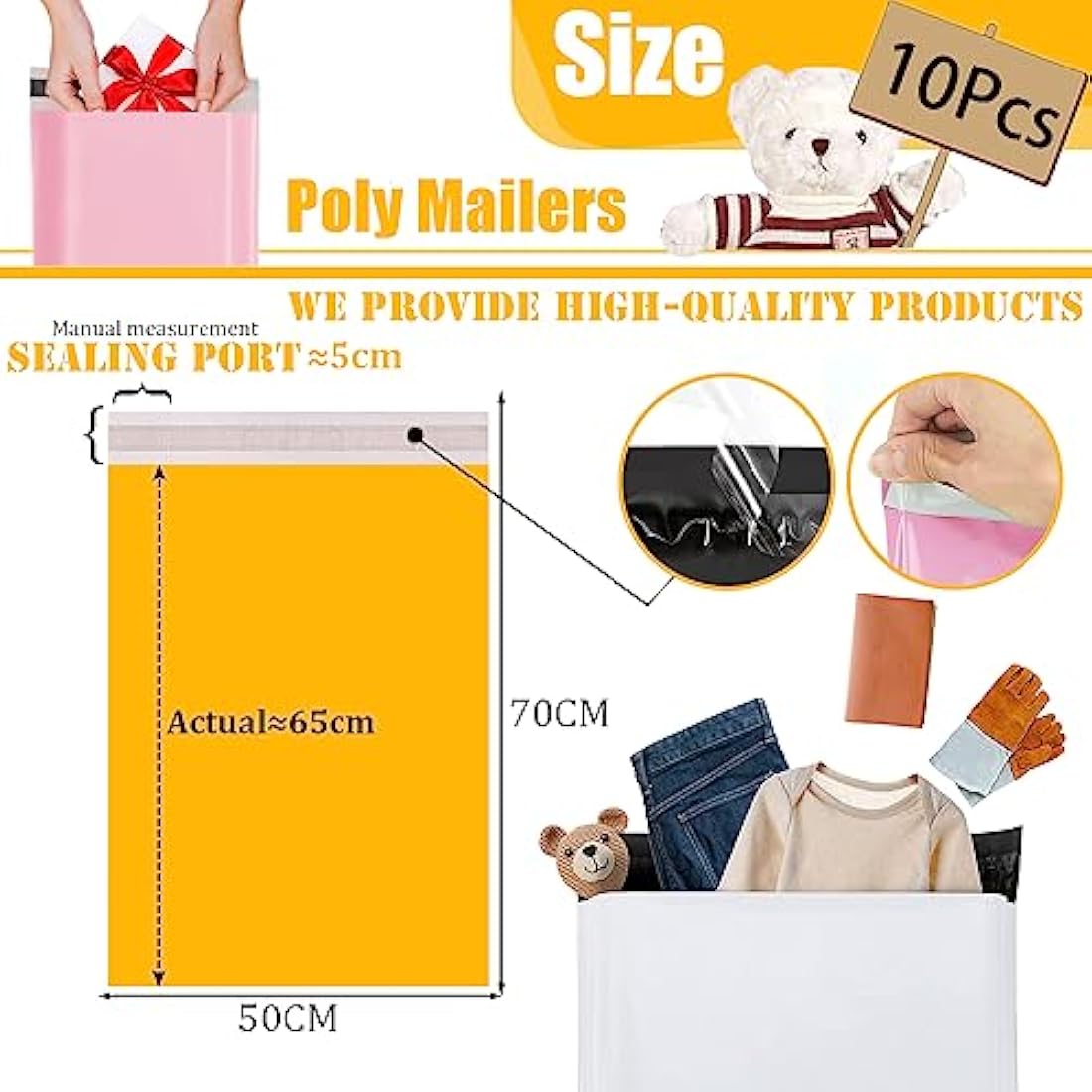 10pcs 50x70cm Yellow Vinted Postage Bags Mailing Bags for Clothes,Mailing Poly Postal Self Seal Bags,Large Parcel Shipping Bags Strong Packaging Bag Delivery Bags Plastic Envelopes for Posting Clothes
