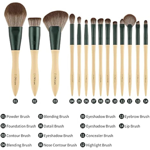 DUcare 14 Pcs Makeup Brush Set - File Series Extremely Comfortable Brown Hair Professional Kabuki Gift Pack