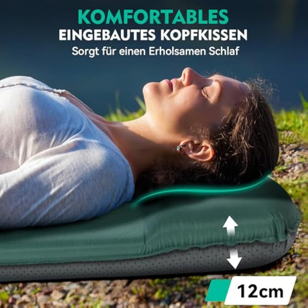 HIKENTURE Self-Inflating Sleeping Mat, 8 cm Thick Foam Camping Mattress, Self-Inflating Air Mattress, Comfortable Sleeping Mat for Outdoor, Tent, Hiking A2