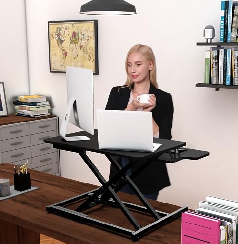 ERGOMAKER Standing Desk Converter, 26"/64cm Wide Height Adjustable Quick Sit to Stand Up Desk Riser for Dual Monitor