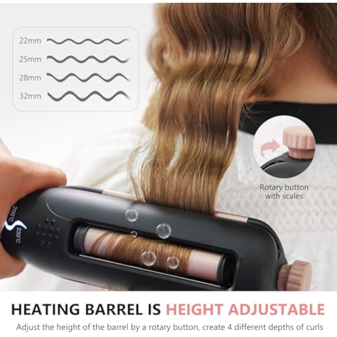 janelove Hair Waver for Short Hair - Adjustable Hair Curler for Beach Waves,4-in-1 Wavy Styles Choices -22mm-25mm-28mm-32mm Curling Wand
