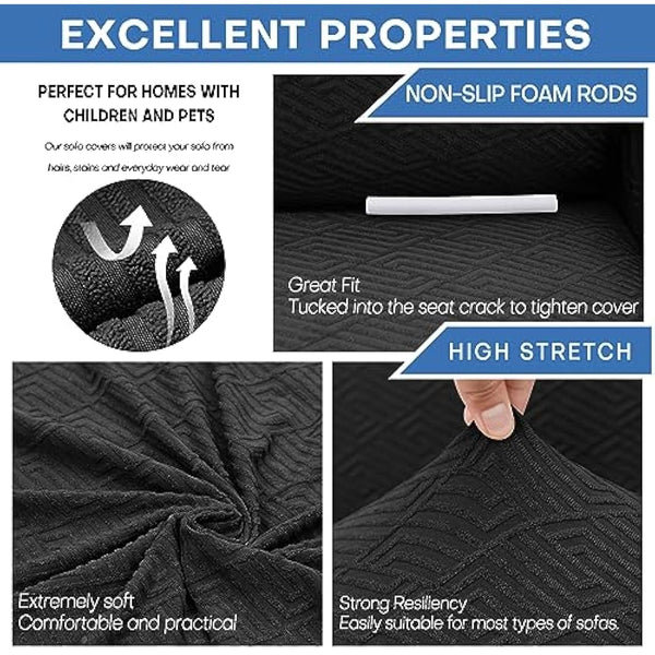 XINEAGE High Stretch Sofa Covers 4 Seater Latest Jacquard Extra Large Couch Covers for Dogs Pet 1 Piece Sofa Slipcovers Living Room Non Slip Couch Furniture Protector Washable (4 Seater, Black)