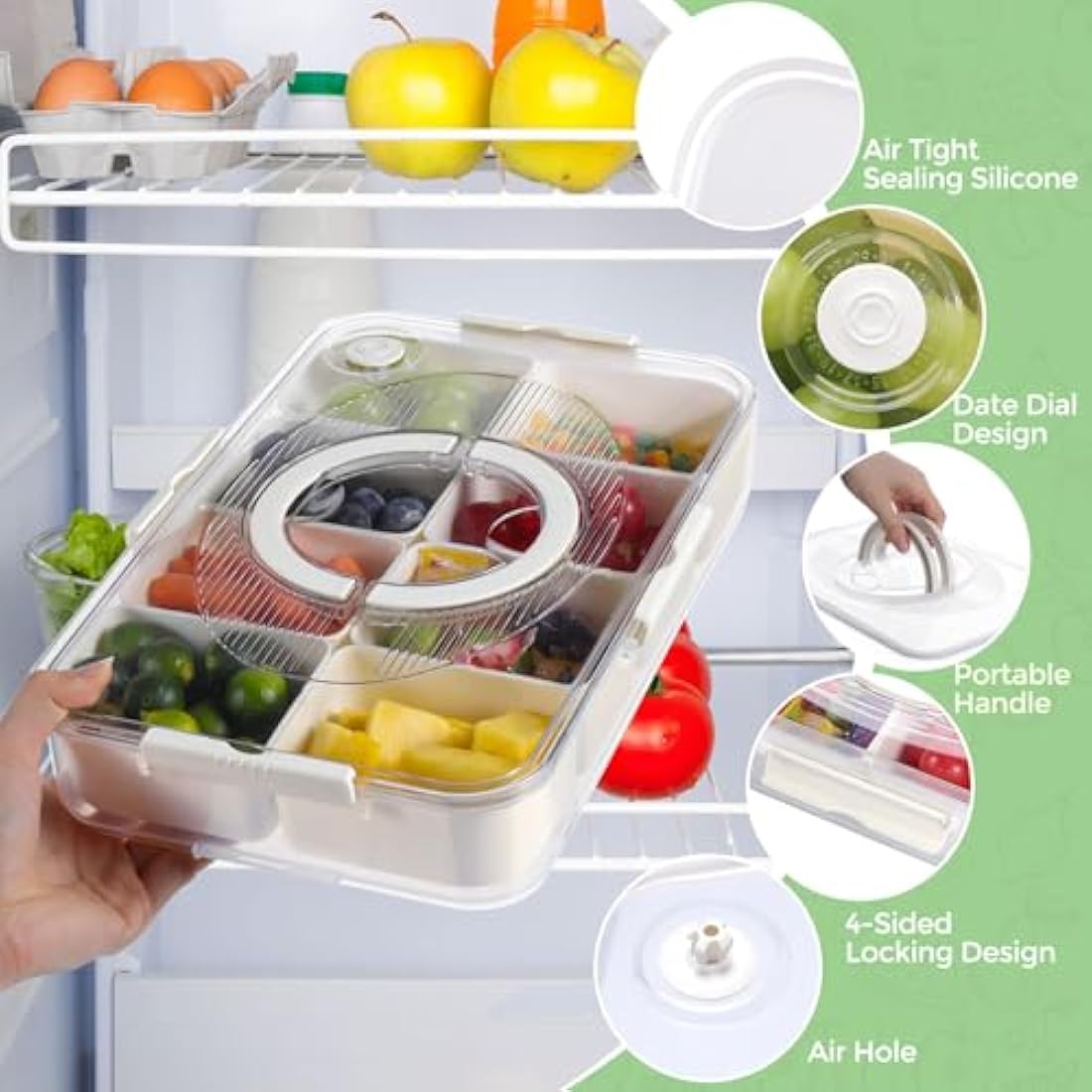 Luxear 2P Divided Snack Box with Lid Handle, Divided Snack Serving Tray Removable Compartment, Food Storage Container Organiser for Snackle Box Appetizers Charcuterie Container