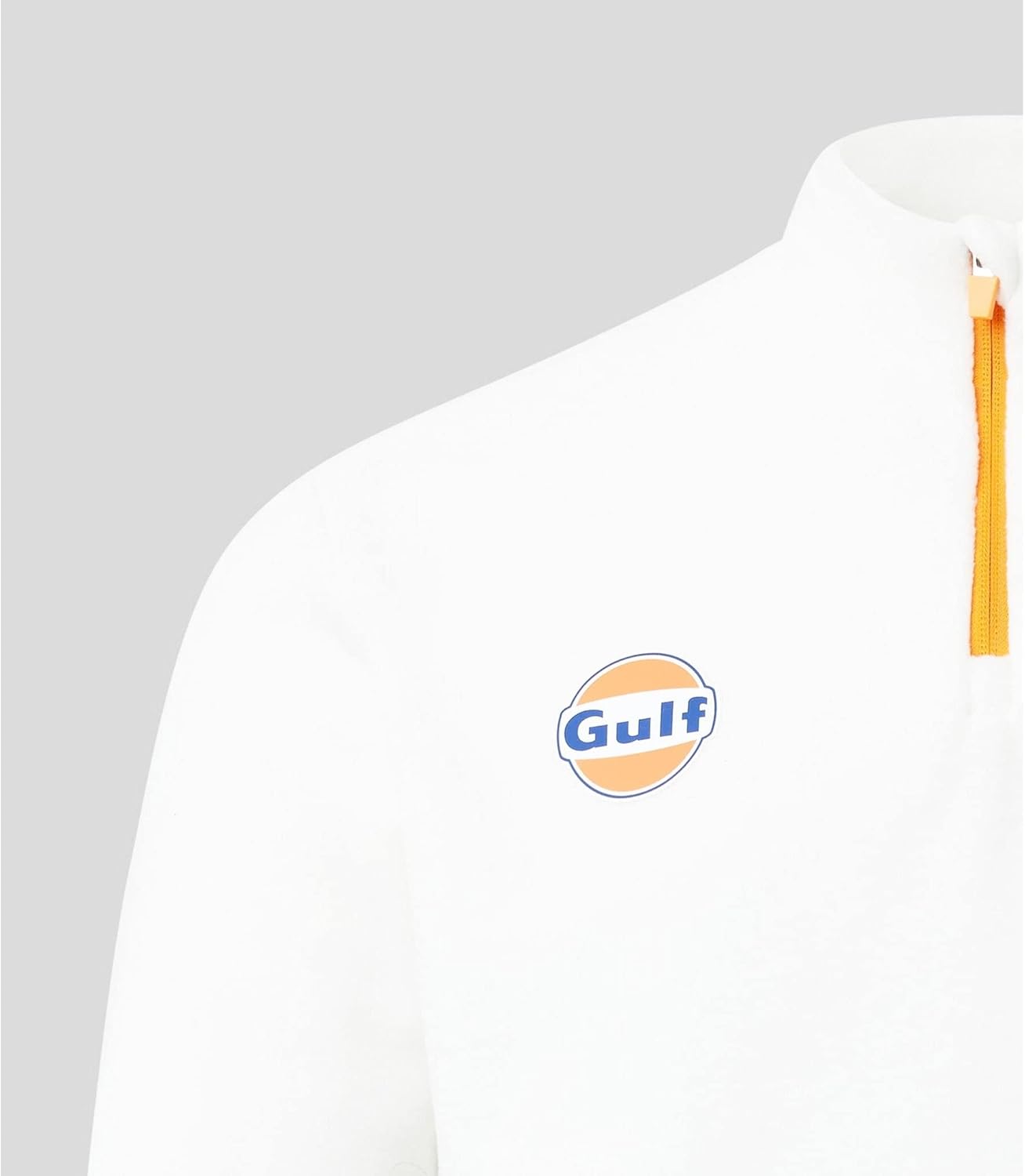 McLaren F1, Gulf collaboration, quarter zip fleece, snow white and phantom grey, front pocket, adult sizes, official merchandise (large)