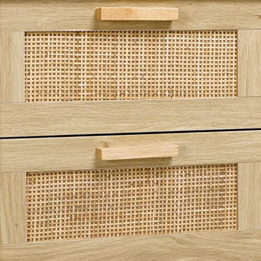 Finnhomy Bedside Tables Set of 2, Side Table with 2 Hand Made Rattan Decorated Drawers, Night Stand Set 2, Wood Nigntstand, End Table with Storage for Bedroom, Natural, 2 Pack