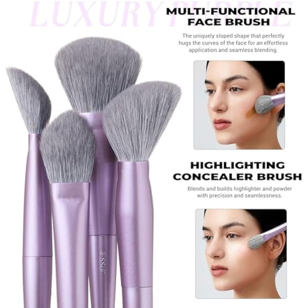 Jessup Makeup Brushes Face 5pcs, Premium Synthetic Make Up Brushes Set for Foundation Contour Blush Highlighter and Powder, Luxury Purple T514