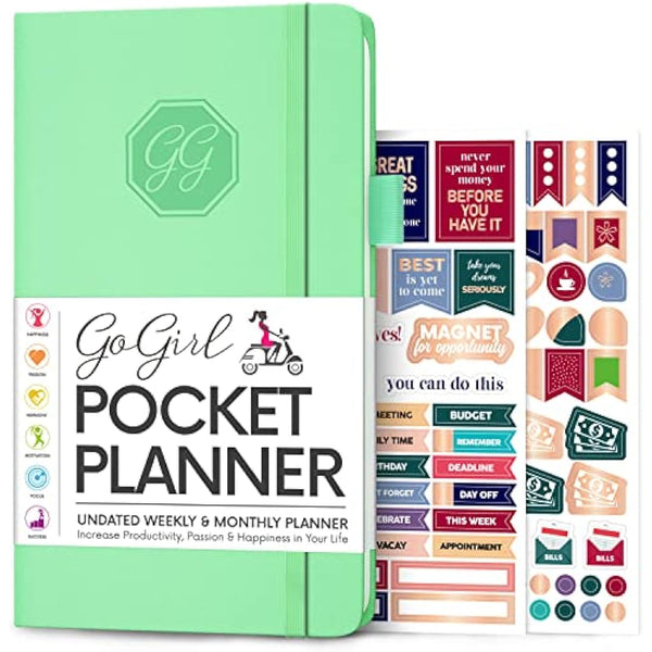 GoGirl Planner and Organizer for Women – Pocket Weekly Planner, Goals Journal & Agenda for Time Management & Productivity. Undated (Mint Green)