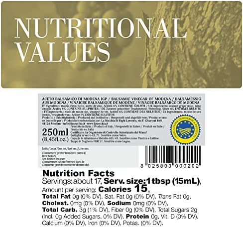 La Secchia - Balsamic Vinegar of Modena IGP "Five Stars", Aged in Small Barrels of Twenty Different Types of Wood, High Density, 250 ml Bottle with Cork Dosing Cap, Italian Balsamico Modena