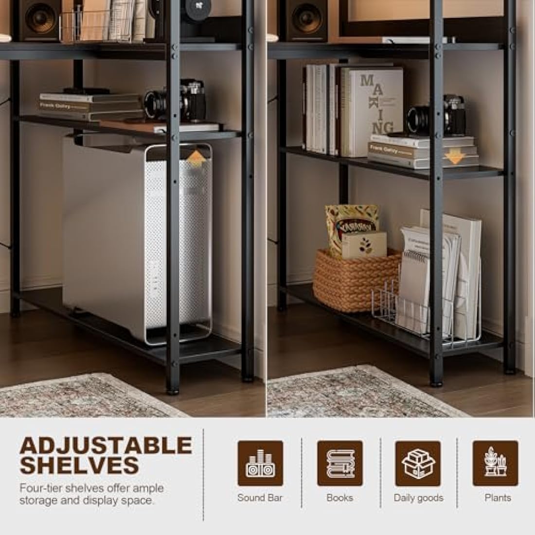 Grandder 100x80 cm L Shaped Gaming Desk with Reversible Storage Shelves, Computer Desk Home Office Corner Study Writing Table with Hutch, Study, Black