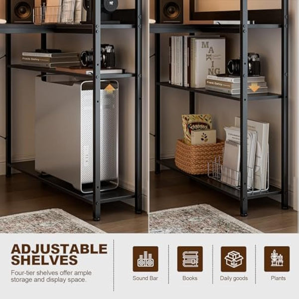 Grandder 100x80 cm L Shaped Gaming Desk with Reversible Storage Shelves, Computer Desk Home Office Corner Study Writing Table with Hutch, Study, Black