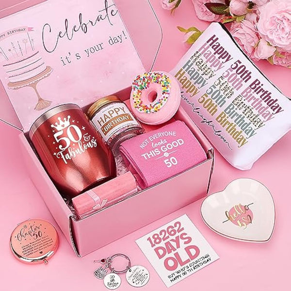 50th Birthday Gifts for Women, Happy 50th Birthday Hamper for Her, 50 Year Old Lady Gifts,Birth-Day Pamper Box for Mum Best Friend Sister Bestie Turning 50, Personalised 50 Th Birthdays Present