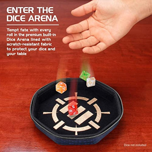 ENHANCE DnD Dice Tray and Case - Collector's Edition DnD Dice Holder for up to 150 D&D Shakers with Hard Shell Exterior and Protective Soft Interior - Rolling Tray Perfect for Game Night (Dragon Blue)