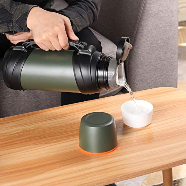 LOKPESCO Large Capacity Flask for Hot and Cold Drinks, 2L Stainless Steel Vacuum Insulated Coffee Thermo Flask with 2 Cups, Oversized Hot Water Bottles for Travel, 24hrs Hot/Cold, BPA Free, Leakproof