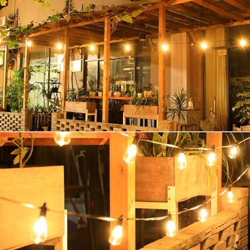Zuske 15M Festoon Lights Outdoor Mains Powered, Garden String Lights with 25+2 LED Shatterproof Bulbs, IP65 Weatherproof for Outside Backyard Gazebo Porch Patio Cafe Bistro(Warm White) (15M)