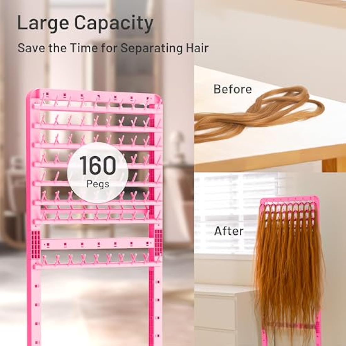 Adjustable Braiding Hair Rack with 160 Pegs, 2-sided Braid Rack for Braiding Hair, Movable Hair Racks for Braiders Standing with Wheels, Hair Extension Holder for Braiders, Hairstylists
