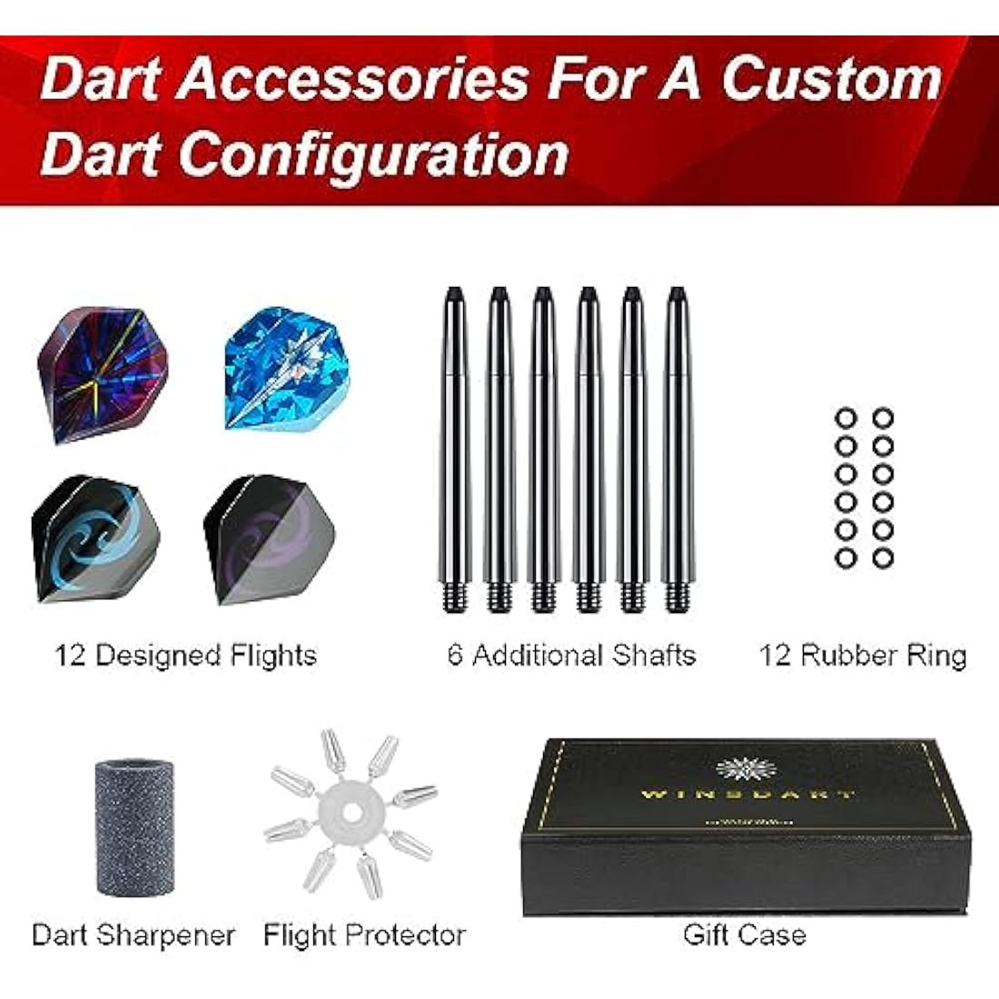 flintronic 6 Pack Steel Darts Set,Professional 22g/23g/24g Darts Tip with Non-slip Stainless Steel Shaft,4 Style Poly Flights,PVC Shafts,Dart Sharpener,Rubber Rings,Flight Protecter