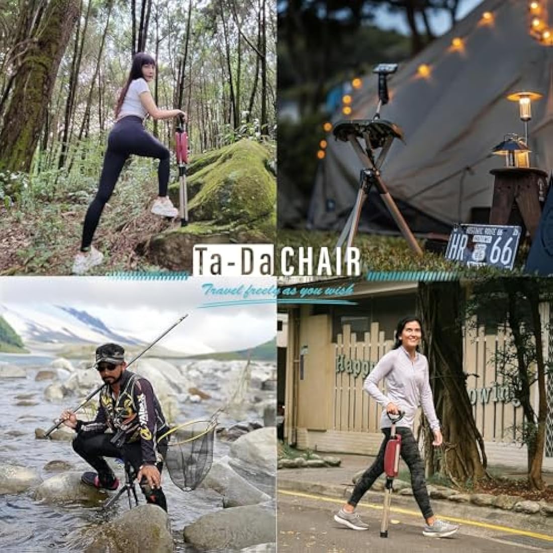 Ta-Da Chair Series 2 PRO - Walking Stick with Seat, Lightweight Aluminium Pole Frame & Sturdy Foldable Stool (up to 136kg), Easy Folding Design, Ideal for Hiking & Outdoors - Adjustable