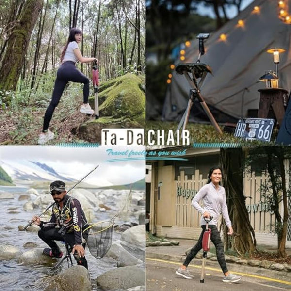 Ta-Da Chair Series 2 PRO - Walking Stick with Seat, Lightweight Aluminium Pole Frame & Sturdy Foldable Stool (up to 136kg), Easy Folding Design, Ideal for Hiking & Outdoors - Adjustable