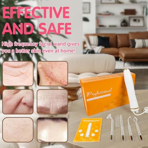 High Frequency Facial Machine - TUMAKOU Neon Portable High Frequency Facial Skin Light Therapy Wand Device with 4 Electrodes for Acne, Wrinkle Removal, Hair Regrowth, Skin Tightening, Anti Aging