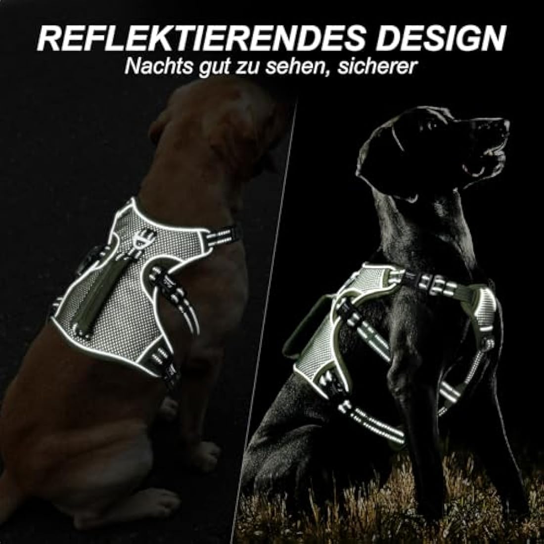 HEELE Escape Proof Dog Harness - Release on Neck, No Pull Reflective Adjustable Vest with Durable Handle, Harness for Big/Active Dogs, Green, XL