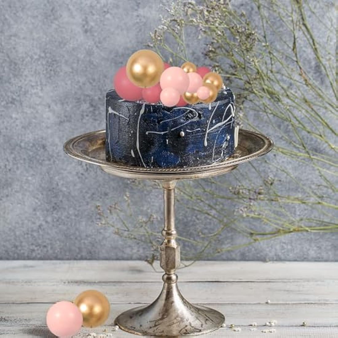 Gyufise 30Pcs Pink Gold Ball Cake Toppers Mini Balloon Cupcake Toppers DIY Foam Ball Cake Insert Decoration for Wedding Anniversary Birthday Party Supplies Decorations