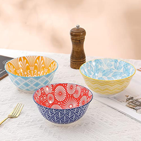 AHX Cereal Bowls Set of 6-700 ml Colorful Ceramic Deep Soup Bowls - Ideal for Serving Breakfast, Oatmeal, Ramen, Pho, Noodle - Microwave and Dishwasher Safe