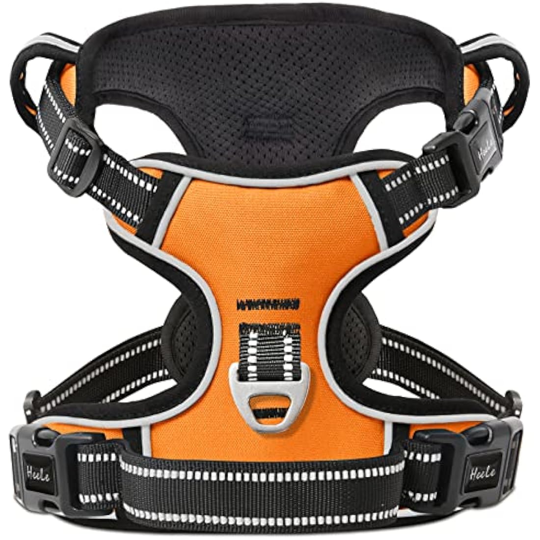 HEELE No Pull Dog Harness - Ex-Large, Release on Neck, Reflective, Adjustable with Front & Back Leash Attachments & Soft Padded Control Handle - Orange, XL