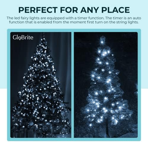GloBrite 1000 LED Fairy Lights - Versatile with 8 Modes, Outdoor and Christmas Tree Lights - Waterproof, Cool White