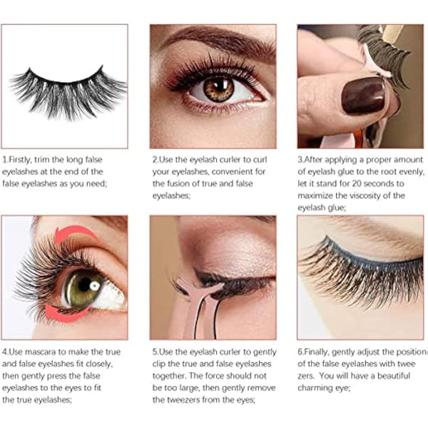 False Eyelashes 5 Pairs Reusable 3D Fluffy Lashes Handmade Natural Thick Fake Eyelashes Contains Stainless Steel Eyelash Tweezers (Bomb)