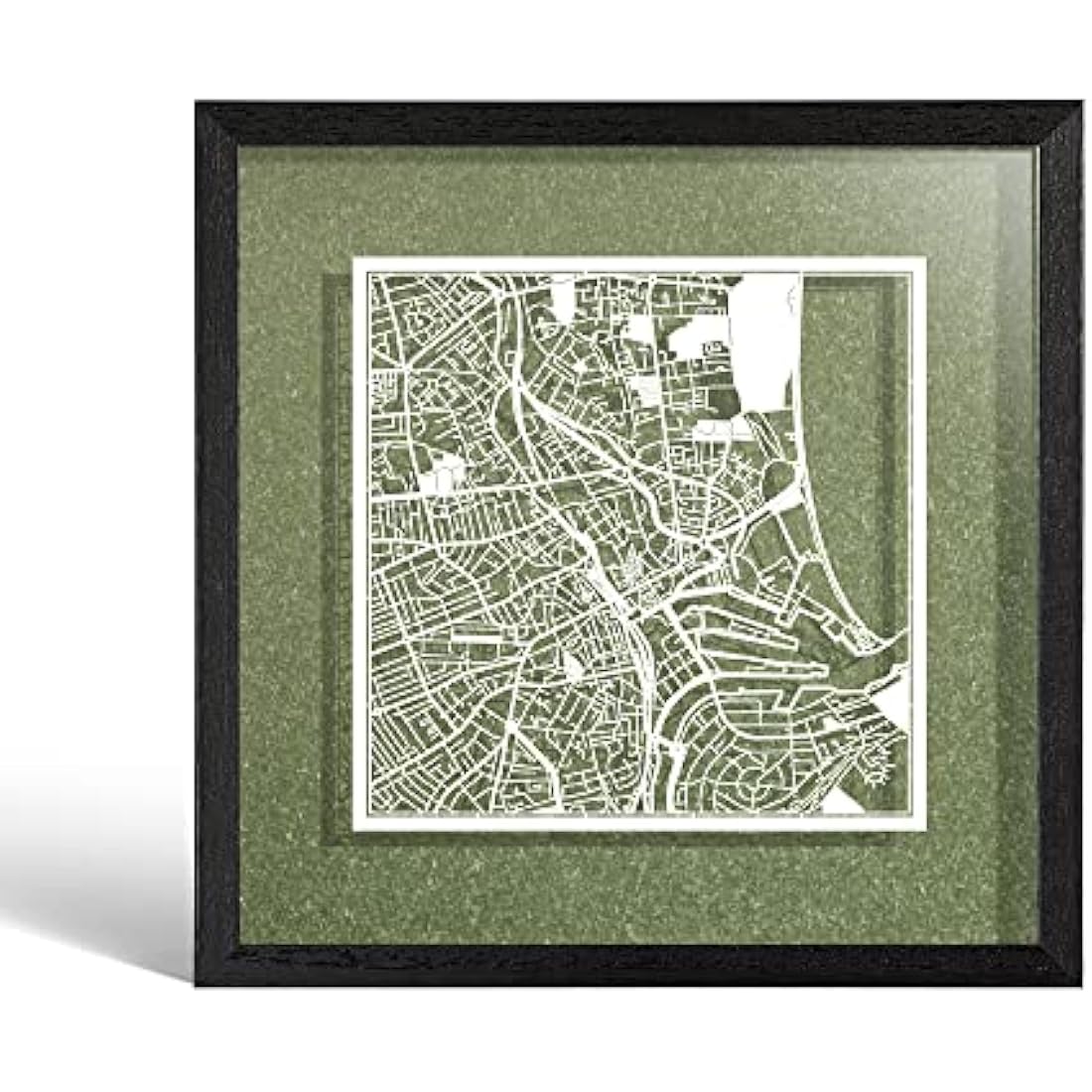 O3 DESIGN STUDIO Aberdeen Paper Cut Map framed, White map, Black frame, 23x23 cm, Gift Boxed, 4 background color, self-changing, Paper Art