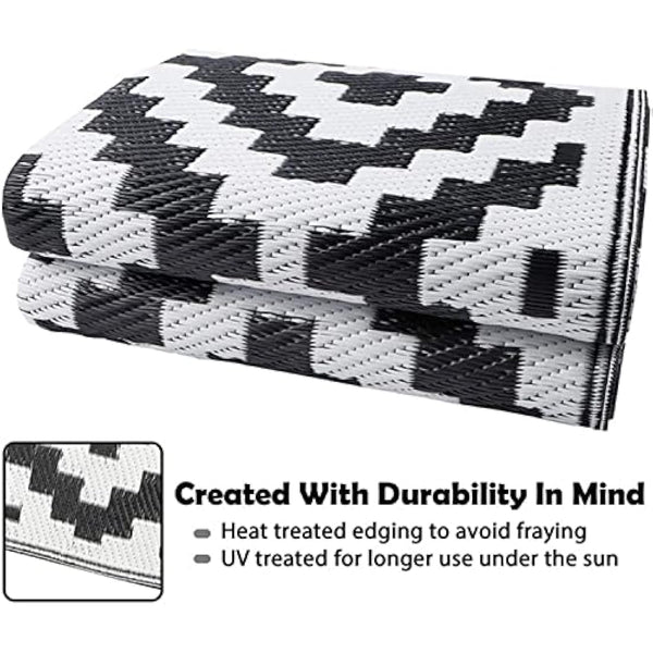 Enipate Geometric Outdoor Rugs for Patios Clearance, 182 x 274cm(6x9ft) Reversible & Easy Cleaning Patio Decking Rug, Portable Comfortable Woven Garden Carpet