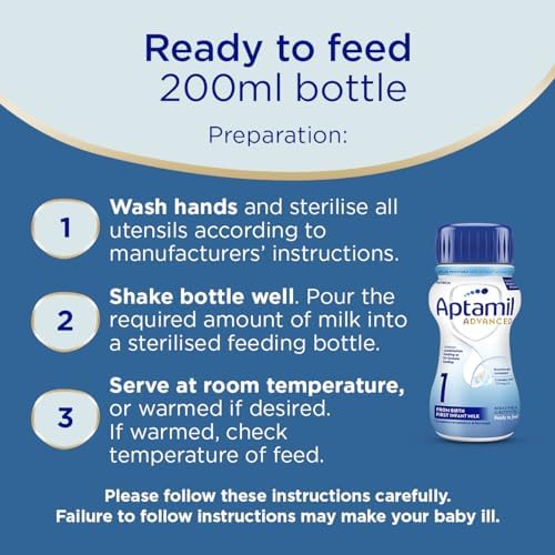 Aptamil Advanced 1 First Infant Baby Milk Ready to Use Liquid Formula, from Birth, 200ml (Pack of 12)