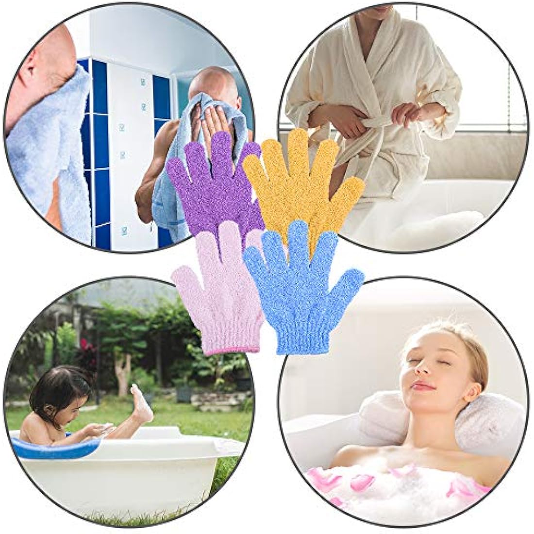 Duufin 14 Pairs Exfoliating Gloves Body Scrubber Bath Glove Scrubbing Gloves for Shower, Spa, Massage, Dead Skin Cell Remover, 7 Colours