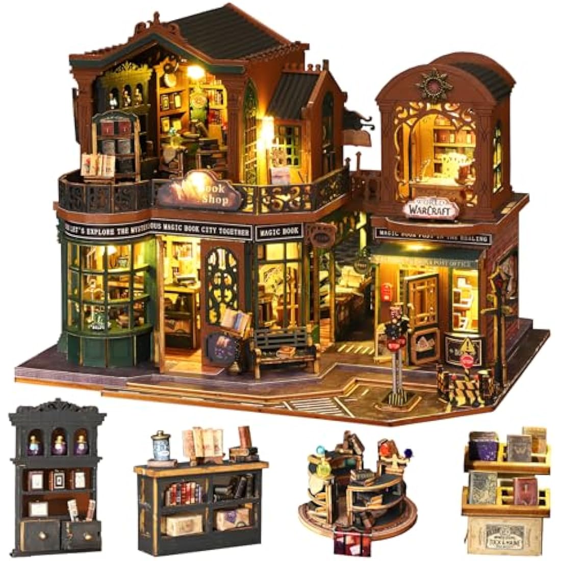Spilay Diy Miniature House Kit with Wooden Furniture, with Music Box Dust Proof Cover and LED, 1:24 Scale Creative for Women Girl Friend Lover (Twilight Book City)