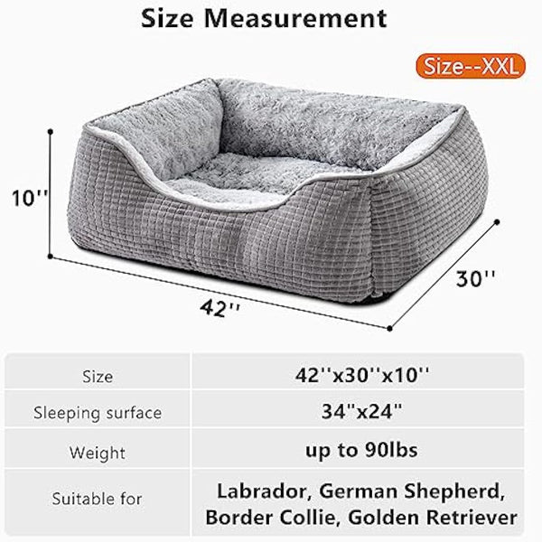 JOEJOY Extra Extra Large Dog Bed Washable Pet Bed, Rose Velvet Dog Bed Low Front Edge Cat Bed Non-Slip Bottom Puppy Bed, Orthopedic Calming Pet Bed For Labrador, Golden Retriever, Grey, 107x76x25 cm