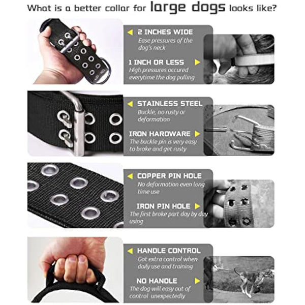 Dog Collar for Large Dogs - 5 cm Wide Collar with Handle for Extra Large Dog Breeds, Black, Soft Padded Neoprene Nylon Dog Collar for Large Dogs, Big Dog Collar 43-56 cm