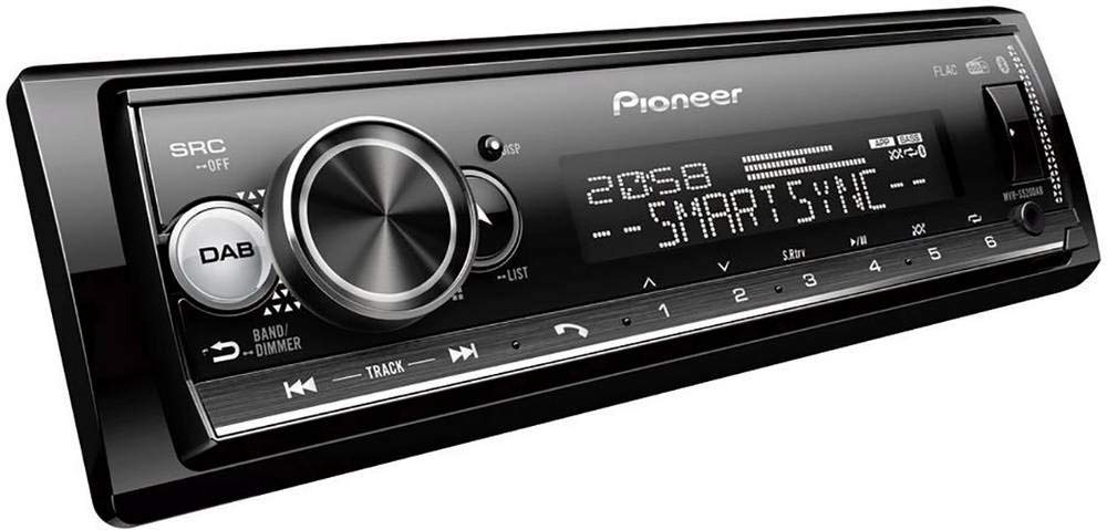 PIONEER 1-DIN receiver with Bluetooth, Red/White illumination, USB/3.5mm Jack, Spotify, Pioneer Smart Sync App and compatible with Apple and Android devices, Red/Black, MVH-S420BT