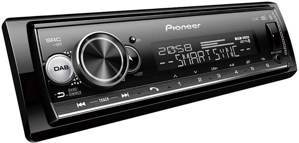 Pioneer MVH-S320BT 1-DIN receiver with Bluetooth, Red illumination, USB, Spotify, Pioneer Smart Sync App and compatible with Android devices.