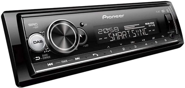 Pioneer MVH-S320BT 1-DIN receiver with Bluetooth, Red illumination, USB, Spotify, Pioneer Smart Sync App and compatible with Android devices.