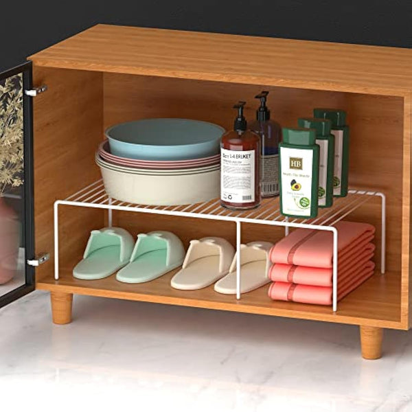 iPEGTOP Freezer Cabinet Storage Shelf, Expandable Metal Rustproof Spice Rack, Adjustable Kitchen Organizer Counter Fridge Pantry Shelf Space Saver, White, Set of 2