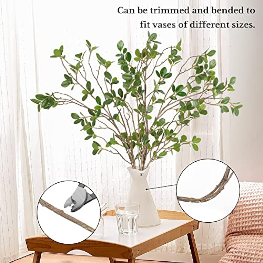 Dremisland 3Pcs Artificial Ficus Branches Faux Leaf Spray 43.3inch Artificial Greenery Stems Green Eucalyptus Branches Fake Ficus Twig Plants Bushes Shrubs for Vase Filler Home Wedding Office Decor