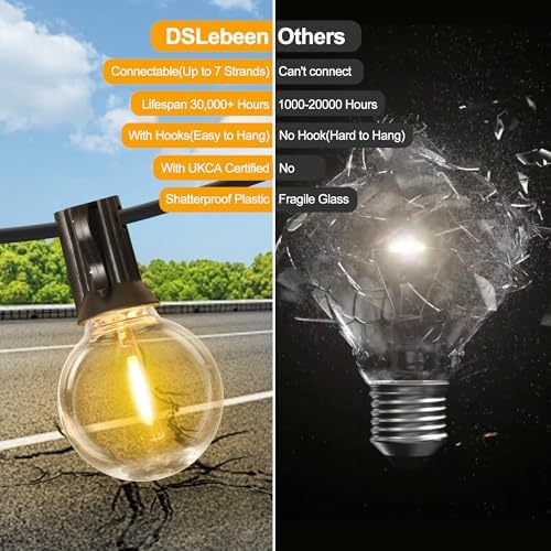 DSLebeen Festoon Lights Outdoor Garden: LED String Lights Mains Powered 45M 150FT G40 Globe Bulbs Warm White 2700K Connectable Decorative Outside Lighting Hanging for Patio, Gazebo, Pergola, Yard