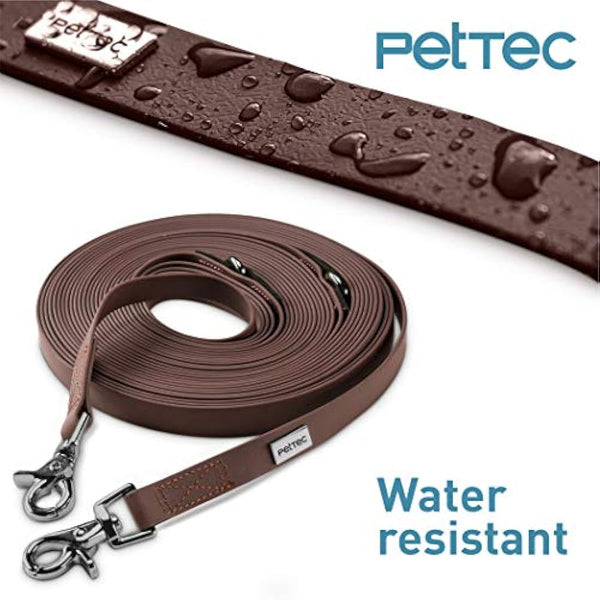 PetTec Dog Leash * 2m / 5.5ft & 10m / 33ft* Slim Edition, Comfortable to Handle, Tear Resistant, Strong Trioflex Material, Weatherproof, Robust Lead Line for Dogs Up to 50kg (Brown, 10m / 33ft)