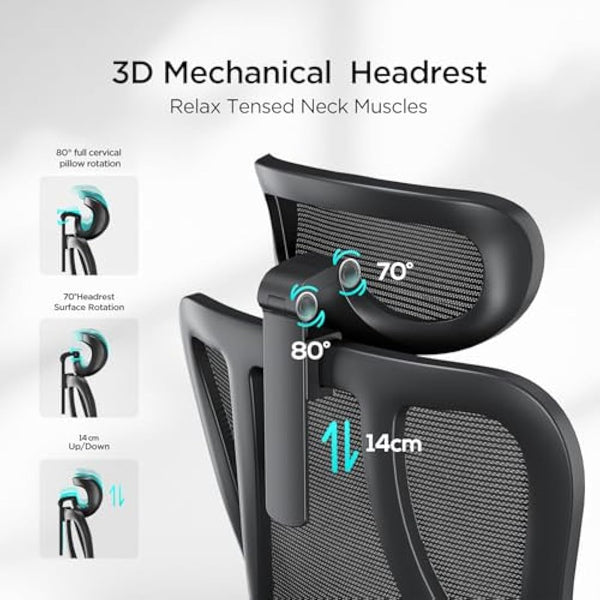 Hbada P3 Pro Ergonomic Office Chair with 2D Adjustable Lumbar Support, 3D Adjustable Headrest and Armrest, 135° Stepless Tilt Function, Black (with Footrest)